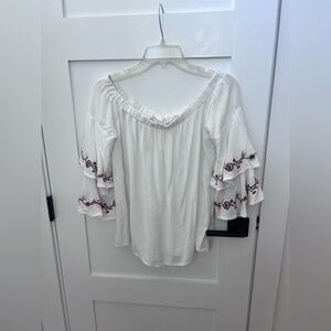 Entro Off Shoulder White Top with Floral Embroidery